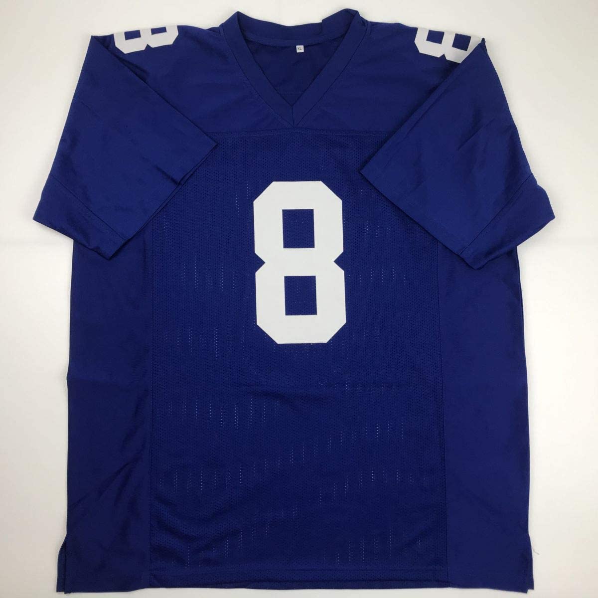 Autographed/Signed Daniel Jones New York Blue Football Jersey Beckett BAS COA