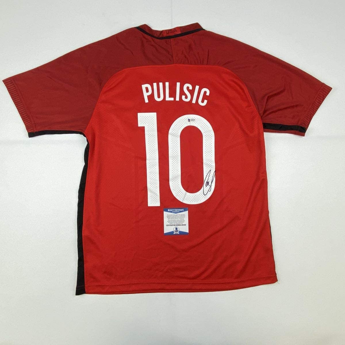 Autographed/Signed Christian Pulisic United States USA Red Soccer Jersey Beckett BAS COA