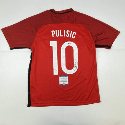 Autographed/Signed Christian Pulisic United States USA Red Soccer Jersey Beckett BAS COA