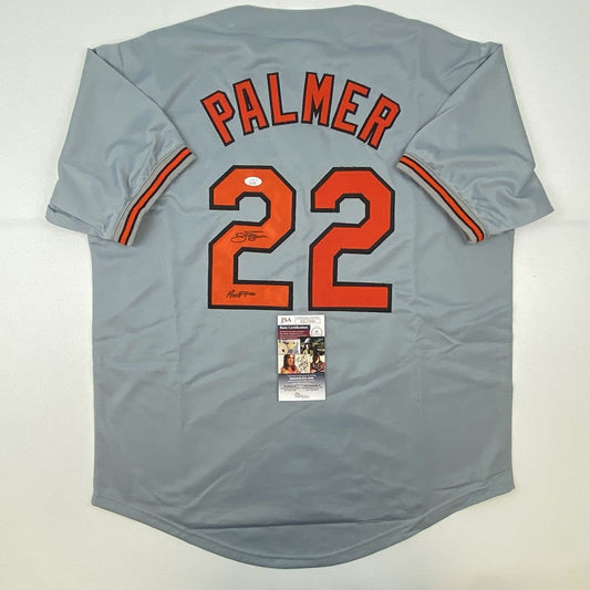 Autographed/Signed Jim Palmer HOF 1990 Baltimore Grey Baseball Jersey JSA COA