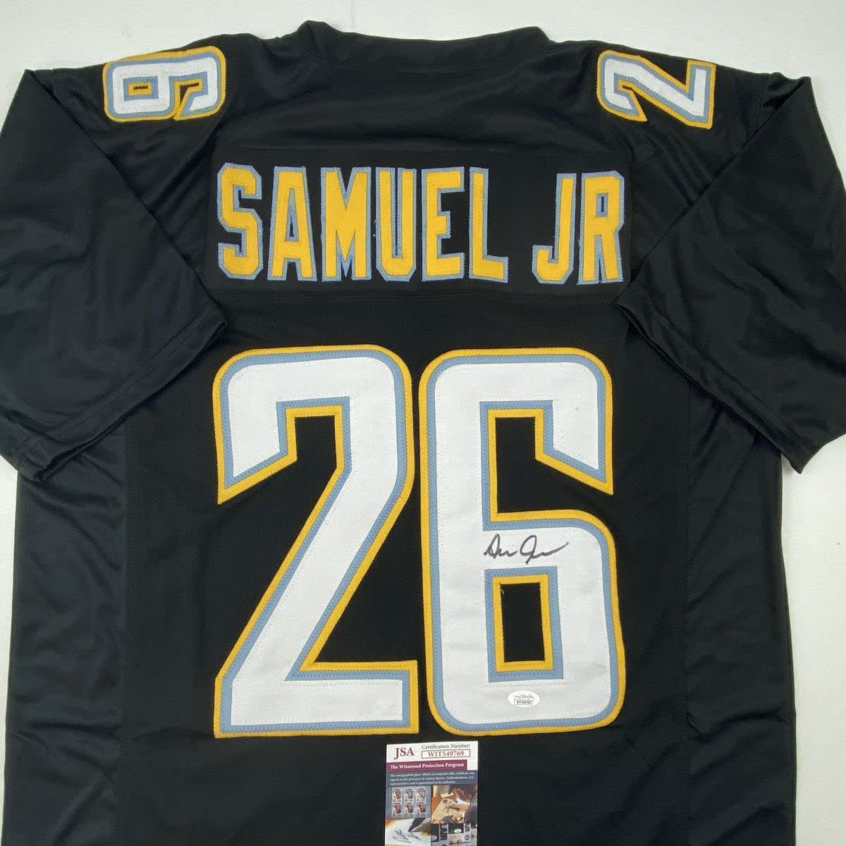 Autographed/Signed Asante Samuel Jr. Los Angeles LA Black Football Jersey JSA COA