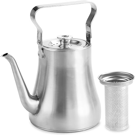 68OZ/2000ML Stainless Steel Teapot with Removable Infuser for Loose Leaf & Tea Bags, Stovetop & Dishwasher Safe Tea Maker Water Kettle for Home Kitchen Hotel Restaurant Outdoor, Silver