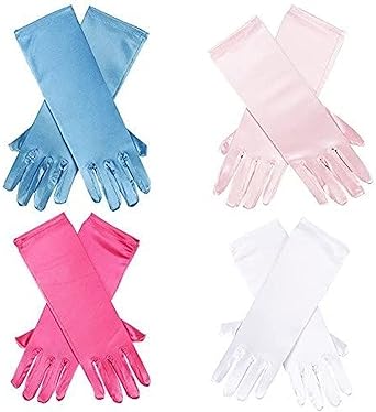 BLUE PANDA Girl Dress Up Satin Gloves for Princess Costume or Wedding, Ages 3 to 8 (4 Pairs)