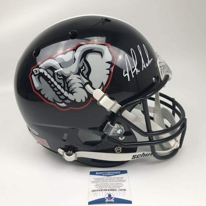 Autographed/Signed Nick Saban Alabama Crimson Tide Black Elephant Full Size FS F/S Replica College Football Helmet JSA COA