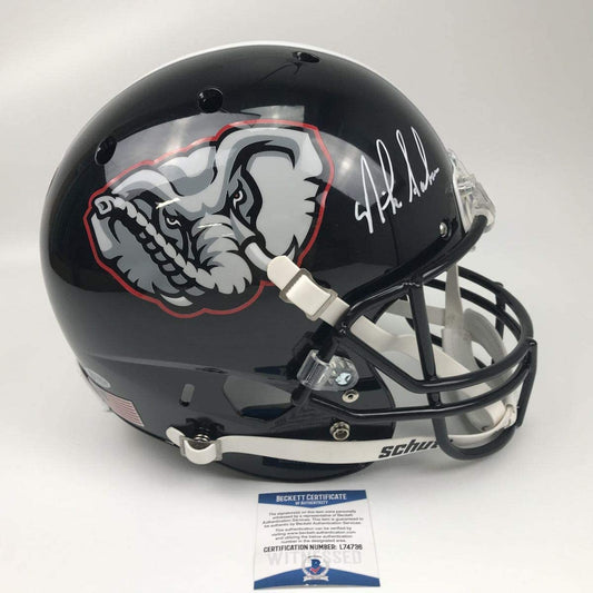 Autographed/Signed Nick Saban Alabama Crimson Tide Black Elephant Full Size FS F/S Replica College Football Helmet JSA COA