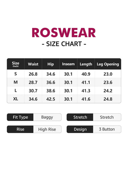 roswear Women’s Wide Leg Jeans Casual High Waisted Stretch Baggy Loose Denim Pants Army White Large