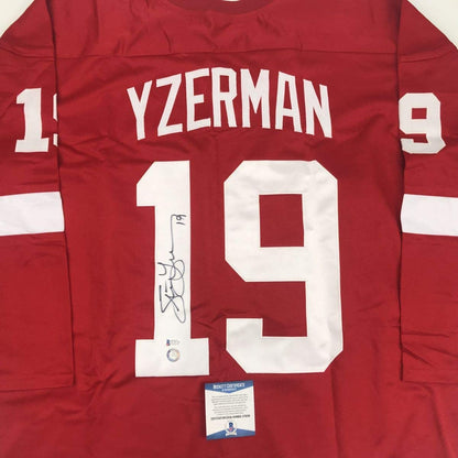 Autographed/Signed Steve Yzerman Detroit Red Hockey Jersey Beckett BAS COA