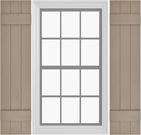 Board & Batten Vinyl Shutters (1 Pair) | 11"x31" (3-Board) - Coastal Sand Dune | Exterior Window Shutters | Includes Mounting Hardware | Simple Installation | Made in USA