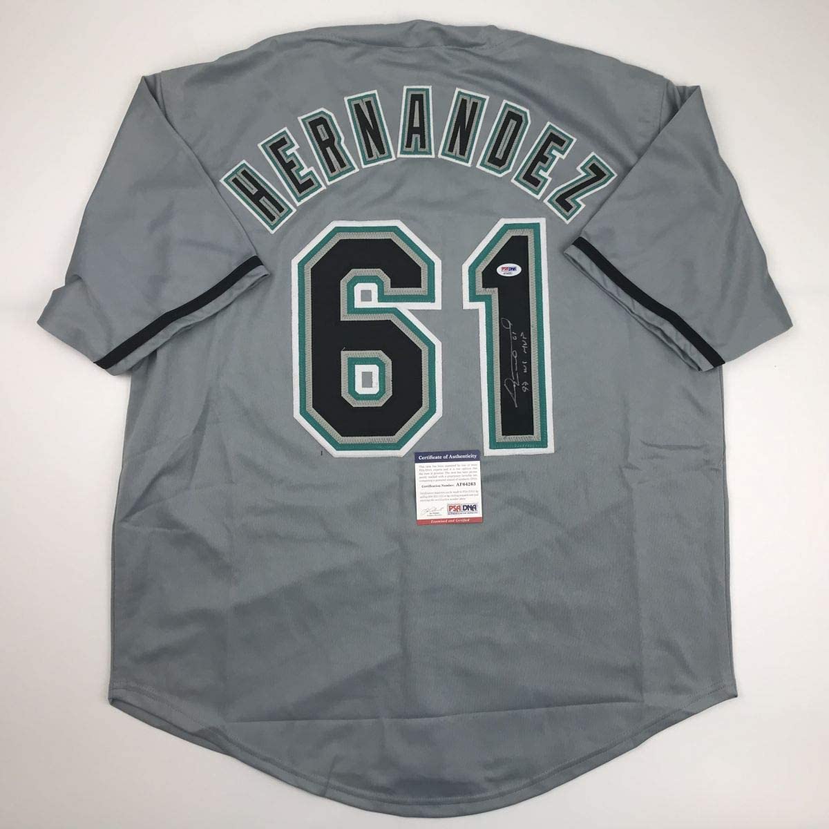 Autographed/Signed Livan Hernandez 97 WS MVP Florida Grey Baseball Jersey PSA/DNA COA