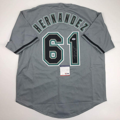 Autographed/Signed Livan Hernandez 97 WS MVP Florida Grey Baseball Jersey PSA/DNA COA