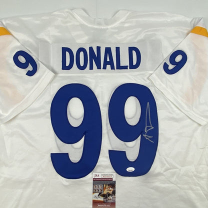 Autographed/Signed Aaron Donald Los Angeles LA White Football Jersey JSA COA