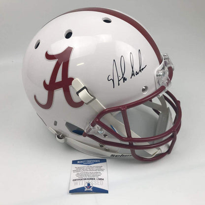 Autographed/Signed Nick Saban Alabama Crimson Tide White Full Size FS F/S Replica College Football Helmet JSA COA