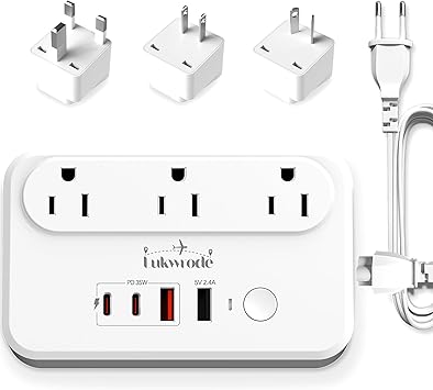 220V to 110V Voltage Converter Universal Travel Adapter with 35W PD 2 USB A Port 2 USB C, US to Europe International Power Converter Combo Plug for Worldwide European US EU AU UK (White)