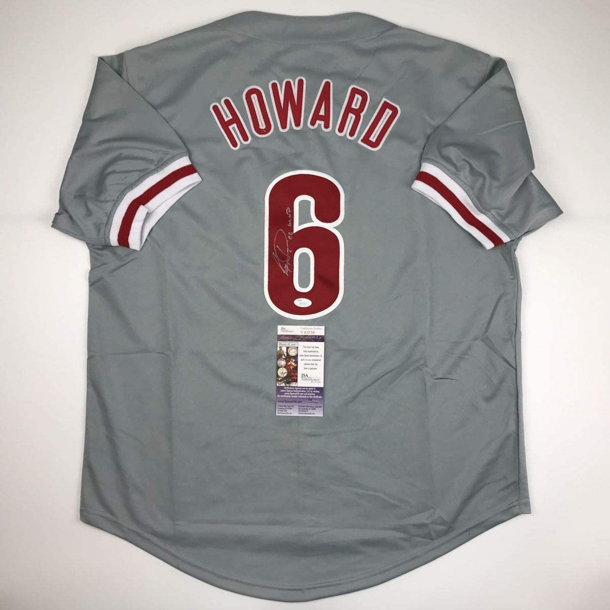 Autographed/Signed Ryan Howard 06 MVP Philadelphia Grey Baseball Jersey JSA COA