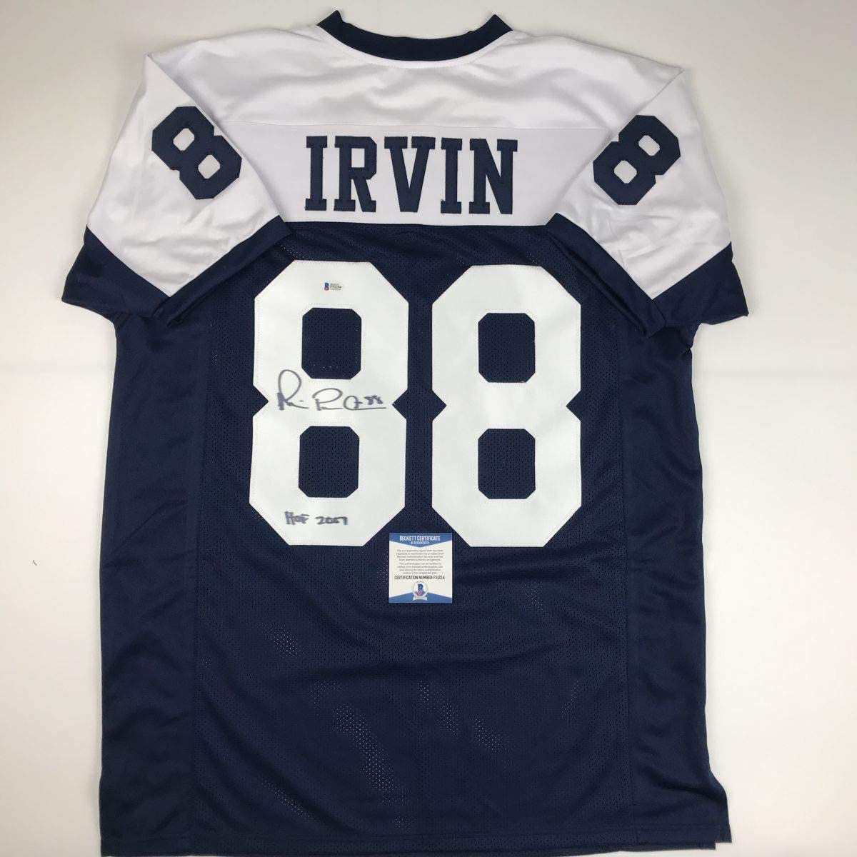 Autographed/Signed Michael Irvin Dallas HOF 2007 Thanksgiving Day Blue Football Jersey Beckett BAS COA