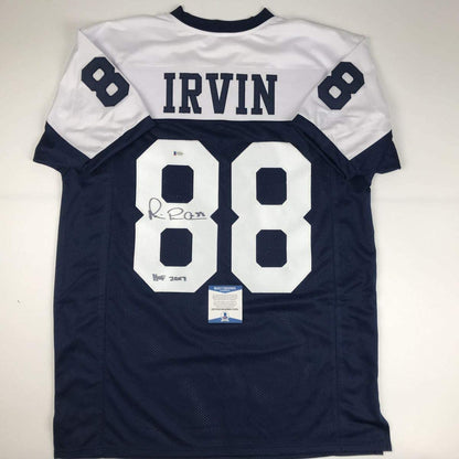 Autographed/Signed Michael Irvin Dallas HOF 2007 Thanksgiving Day Blue Football Jersey Beckett BAS COA
