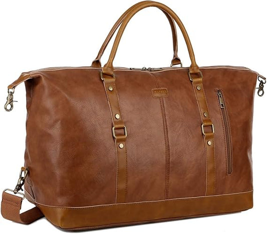 BAOSHA Vegan Leather Travel Duffel Tote Bag Overnight Weekender Bag Oversized for Men and Women HB-14 (Brown)