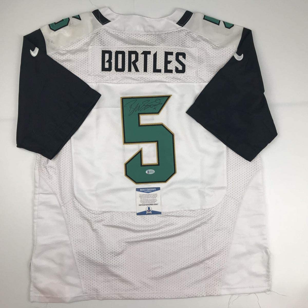 Autographed/Signed Blake Bortles Jacksonville White Football Jersey Beckett BAS COA