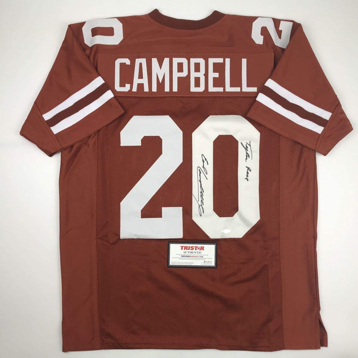 Autographed/Signed Earl Campbell Tyler Rose Texas Orange College Football Jersey Tristar COA