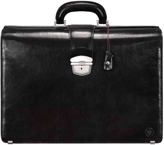 Maxwell Scott - Luxury Leather Large Lawyer Briefcase for Men - Top Handle with Key Lock - Made in Italy - The Basilio Large