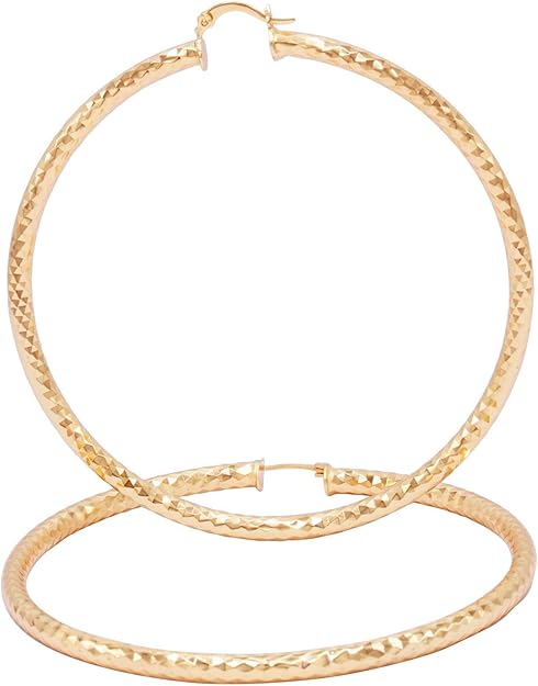 BEBERLINI Design Hoop Earrings 14K Gold Plated Large Hip Hop Hoops Fashion Ear Jewelry For Women Teen Girls 25-80 mm