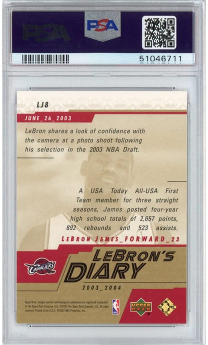 Graded 2003-04 Upper Deck LeBron James #LJ8 Diary Rookie RC Basketball Card PSA 10 Gem Mint