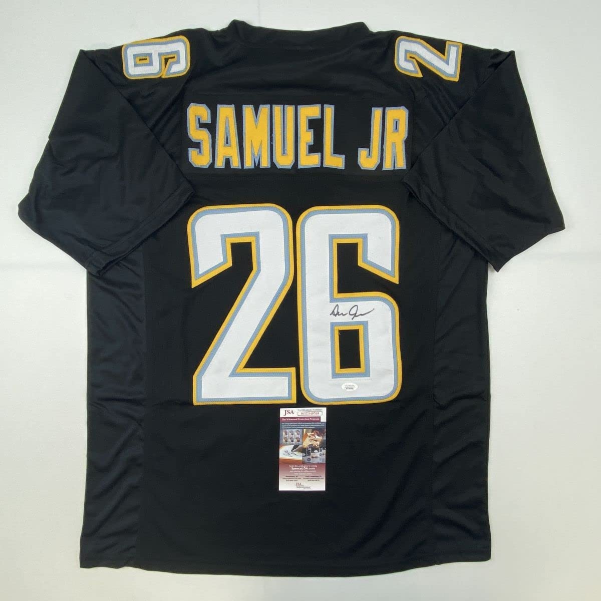 Autographed/Signed Asante Samuel Jr. Los Angeles LA Black Football Jersey JSA COA