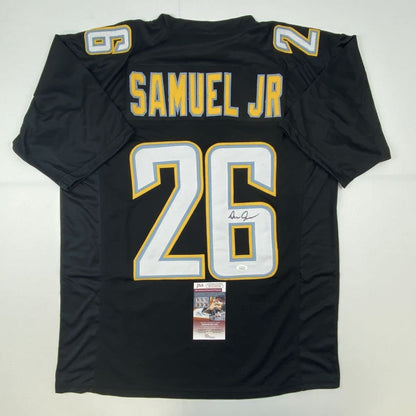 Autographed/Signed Asante Samuel Jr. Los Angeles LA Black Football Jersey JSA COA