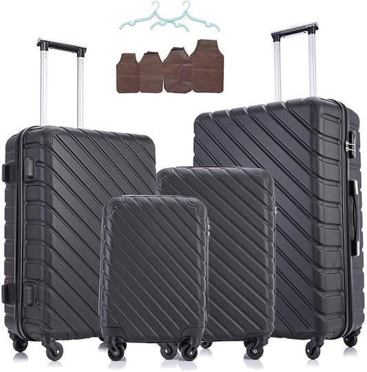 4 Piece Hardside Luggage Set - 18'' 20'' 24'' 28''Travel Suitcase with Spinner Wheels - Carry On Trolley Case - Fashion & Modern Entry Luxury Style (Classic Black)