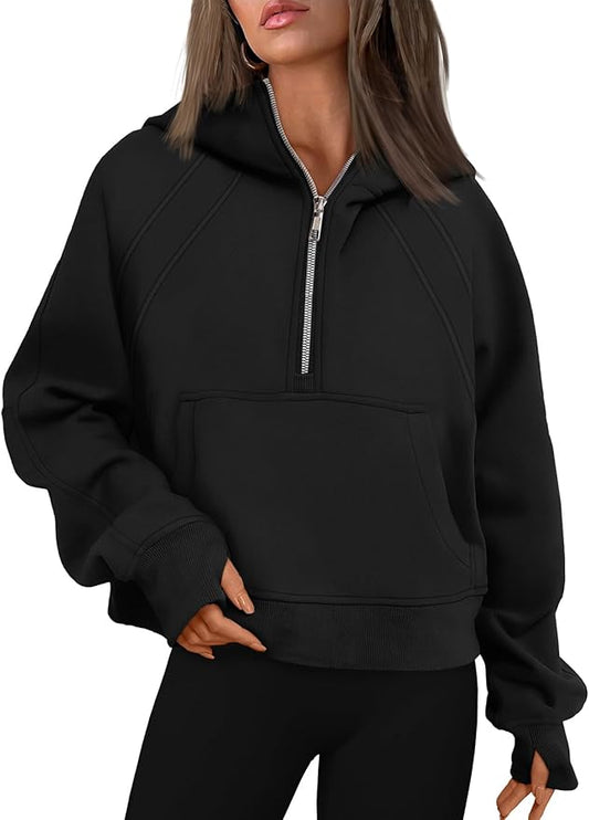WYNNQUE Womens Hoodies Oversized Sweatshirts Half Quarter Zip Pullover Cropped Long Sleeve Fall Outfits Fashion Clothes