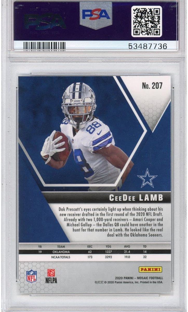 Graded 2020 Panini Mosaic CeeDee Lamb #207 Rookie RC Football Card PSA 10 Gem Mint