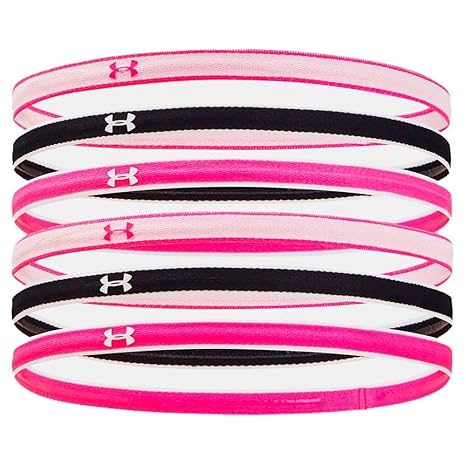 Under Armour Girls' Mini Headbands 6-Pack, (001) Black/White/Rebel Pink, One Size Fits Most