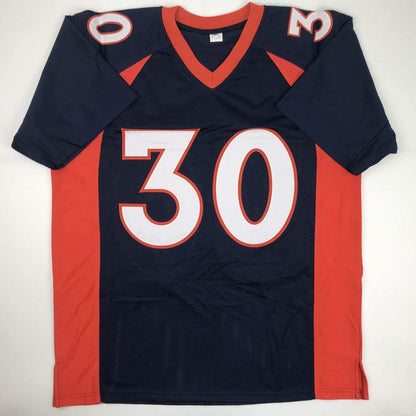 Autographed/Signed Phillip Lindsay Denver Blue Football Jersey JSA COA