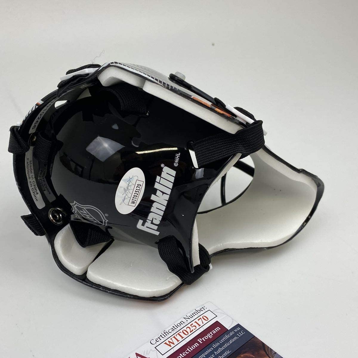 Autographed/Signed Ron Hextall Philadelphia Flyers Hockey Mini Mask Helmet JSA COA