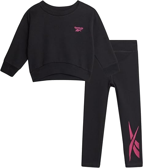 Reebok Girls' Legging Set - 2 Piece Performance Fleece Hoodie Sweatshirt and Leggings - Active Set for Toddlers/Girls, 2T-6X, Size 6X, Black
