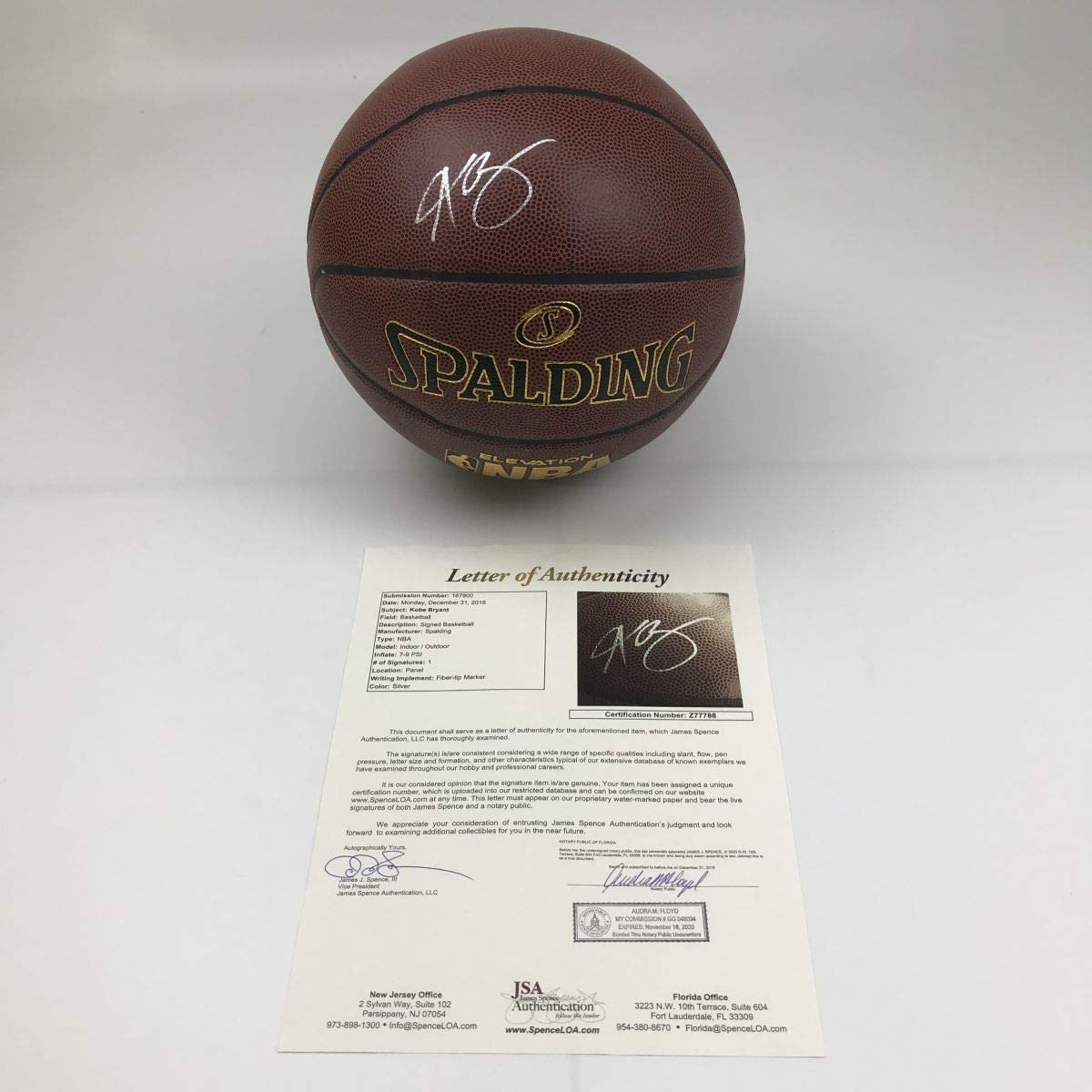 Autographed/Signed Kobe Bryant Los Angeles Lakers Spalding Full Size FS Basketball JSA COA/LOA