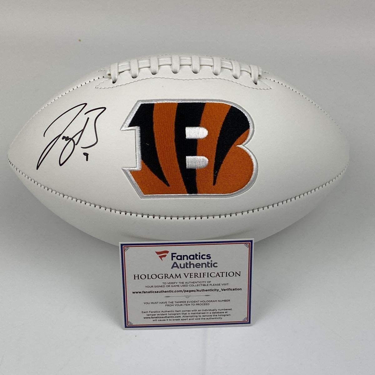 Autographed/Signed Joe Burrow Cincinnati Bengals Full Size F/S White Panel Logo Football Fanatics COA