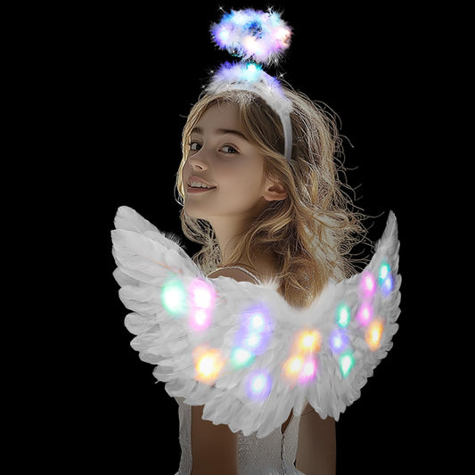 Halloween LED Angel Wings and Halo, Light Up Angel Halo White Fairy Cupid Wings