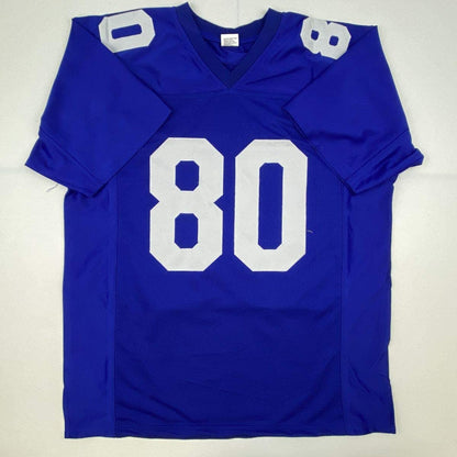 Autographed/Signed Victor Cruz New York Blue Football Jersey Steiner Sports COA