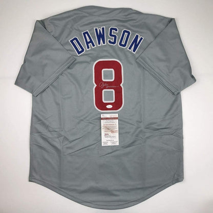 Autographed/Signed Andre Dawson Chicago Grey Baseball Jersey JSA COA
