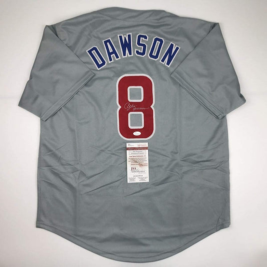 Autographed/Signed Andre Dawson Chicago Grey Baseball Jersey JSA COA