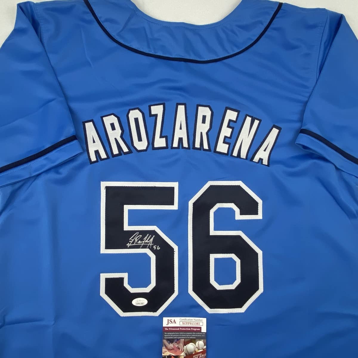 Autographed/Signed Randy Arozarena Tampa Bay Light Blue Baseball Jersey JSA COA