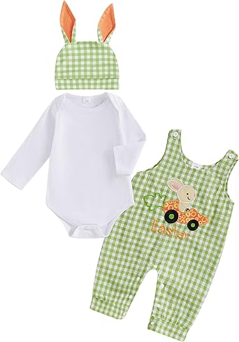 Toddler Boy Easter Outfit Baby Boy Bunny Short Sleeve T Shirt Pants Set with Hat Newborn Spring Summer Clothes
