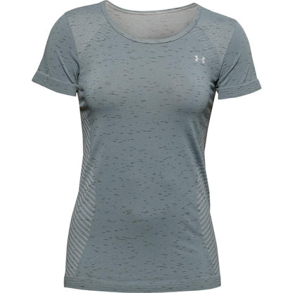 Under Armour Women's Seamless Melange Short Sleeve T-Shirt, Hushed Turquoise (396)/Metallic Silver, X-Large