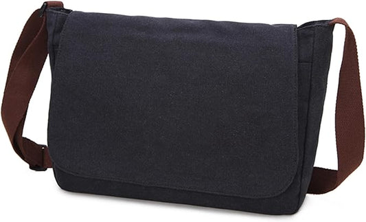 Messenger Bag, Classic Vintage Messenger Bags, Canvas Messenger Bag, Shoulder Bag Crossbody Bag, Small Messenger Bag for Men Women, Crossbody Shoulder Bag Casual Work Bag (Black)