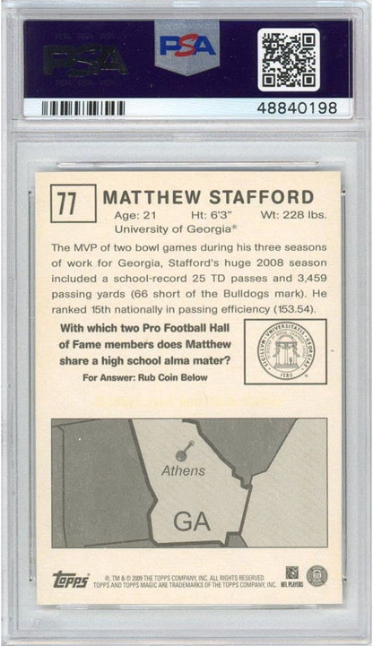 Graded 2009 Topps Magic Matthew Stafford #77 Rookie RC Football Card PSA 10 Gem Mint