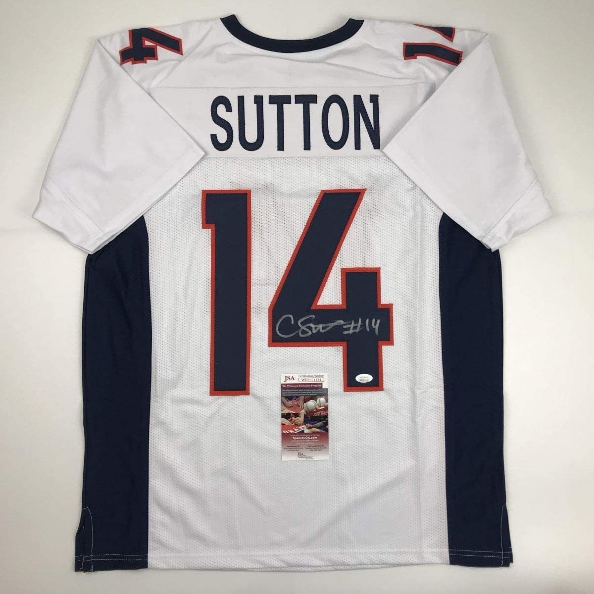 Autographed/Signed Courtland Sutton Denver White Football Jersey JSA COA