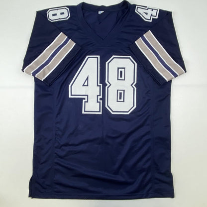 Autographed/Signed Daryl Moose Johnston Dallas Blue Football Jersey Beckett BAS COA