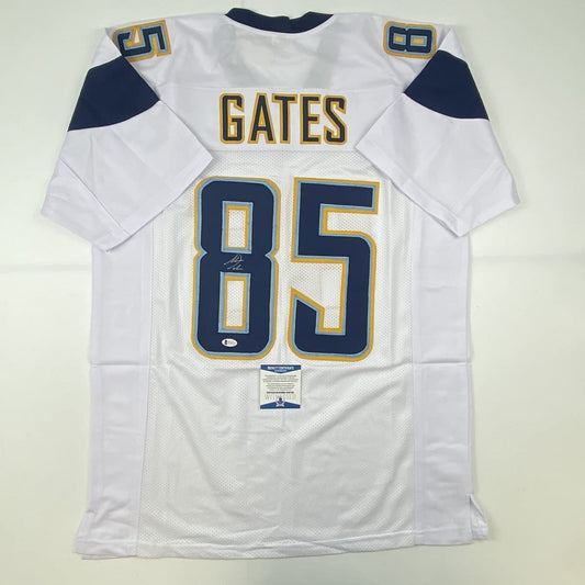 Autographed/Signed Antonio Gates Los Angeles LA White Football Jersey Beckett BAS COA