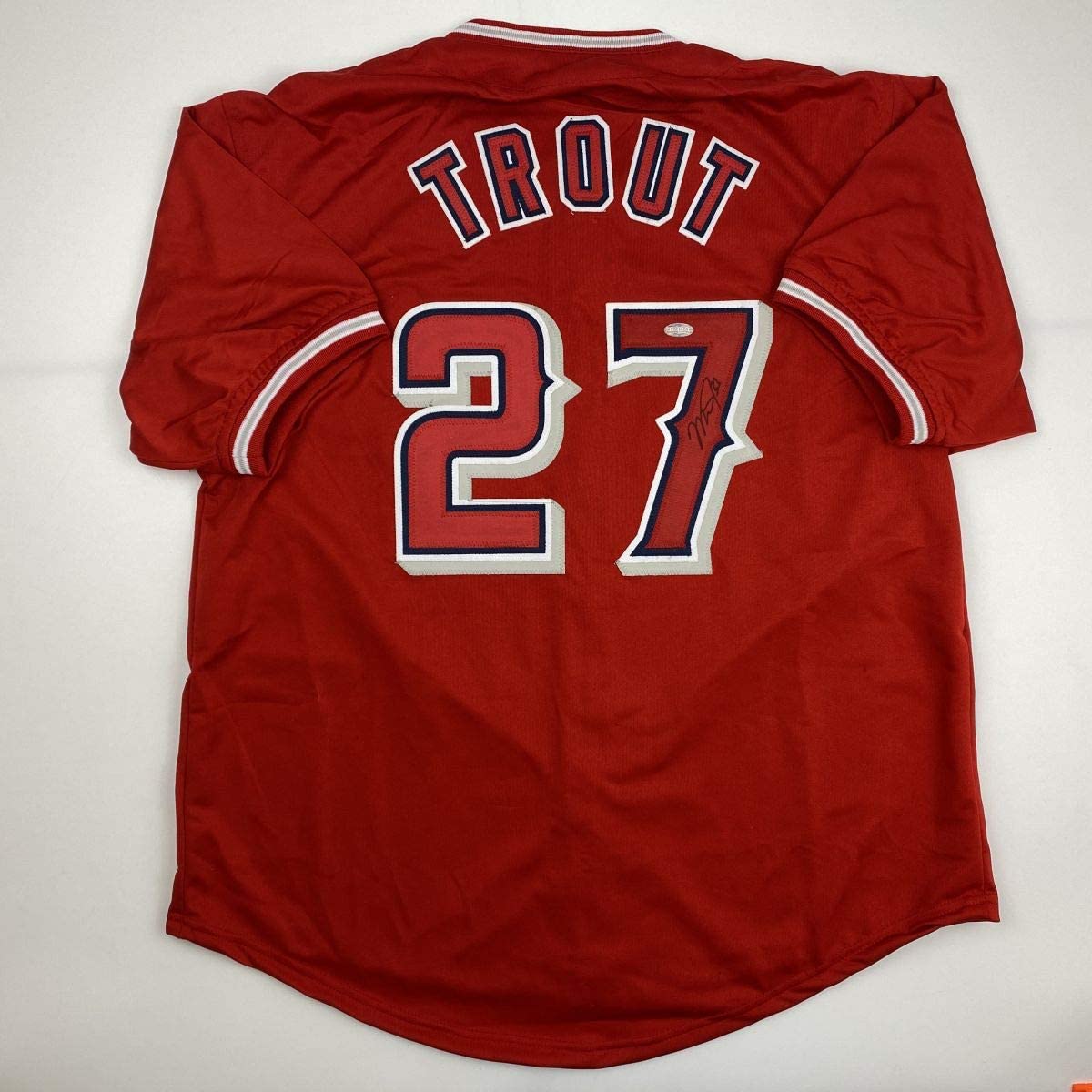Autographed/Signed Mike Trout Los Angeles Red Baseball Jersey Steiner Sports COA Hologram Only